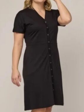 Wool& Amalya Mini Dress Button Front Merino Wool Black Medium